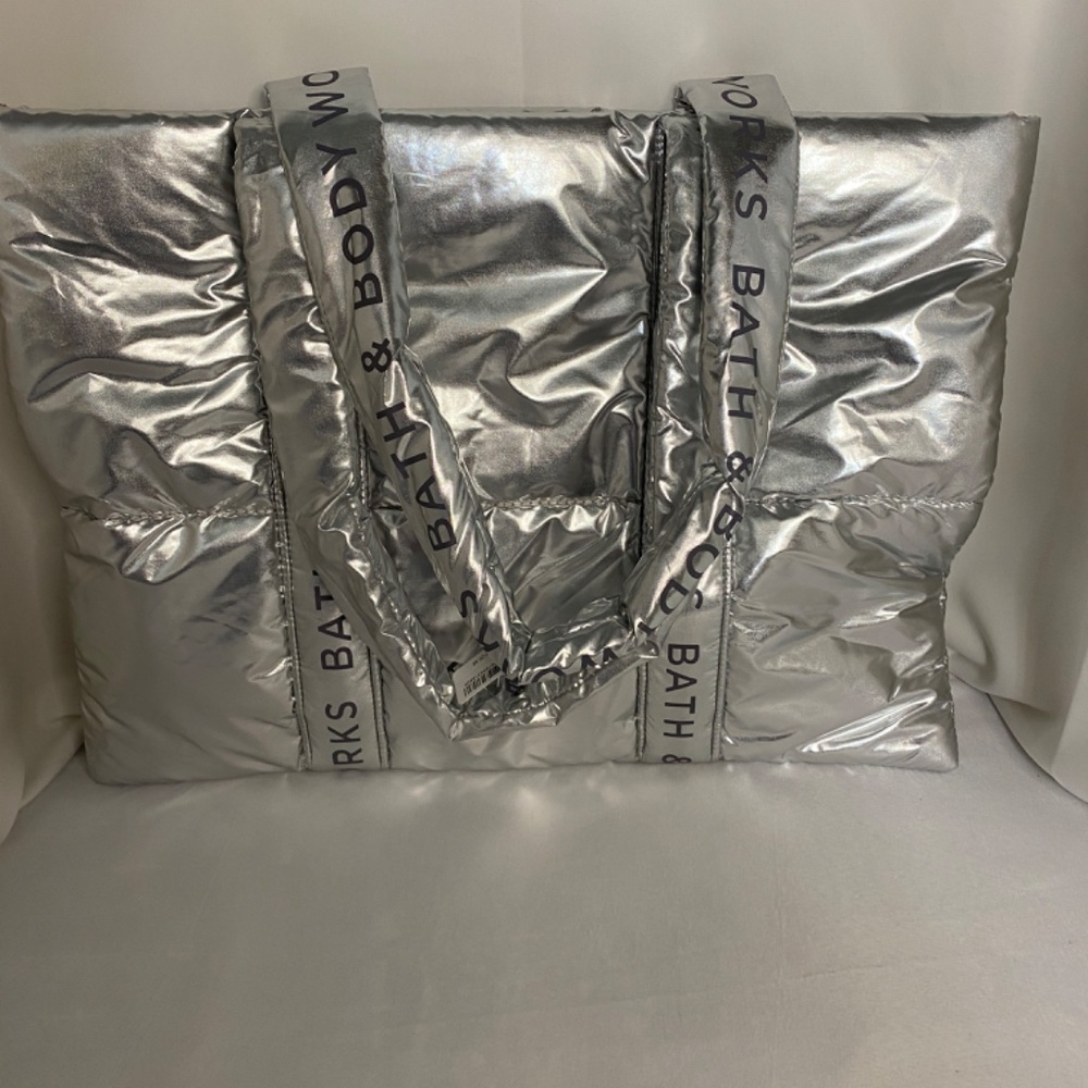 Bath & Body Works NWT Silver Puffer Tote Bag Lined